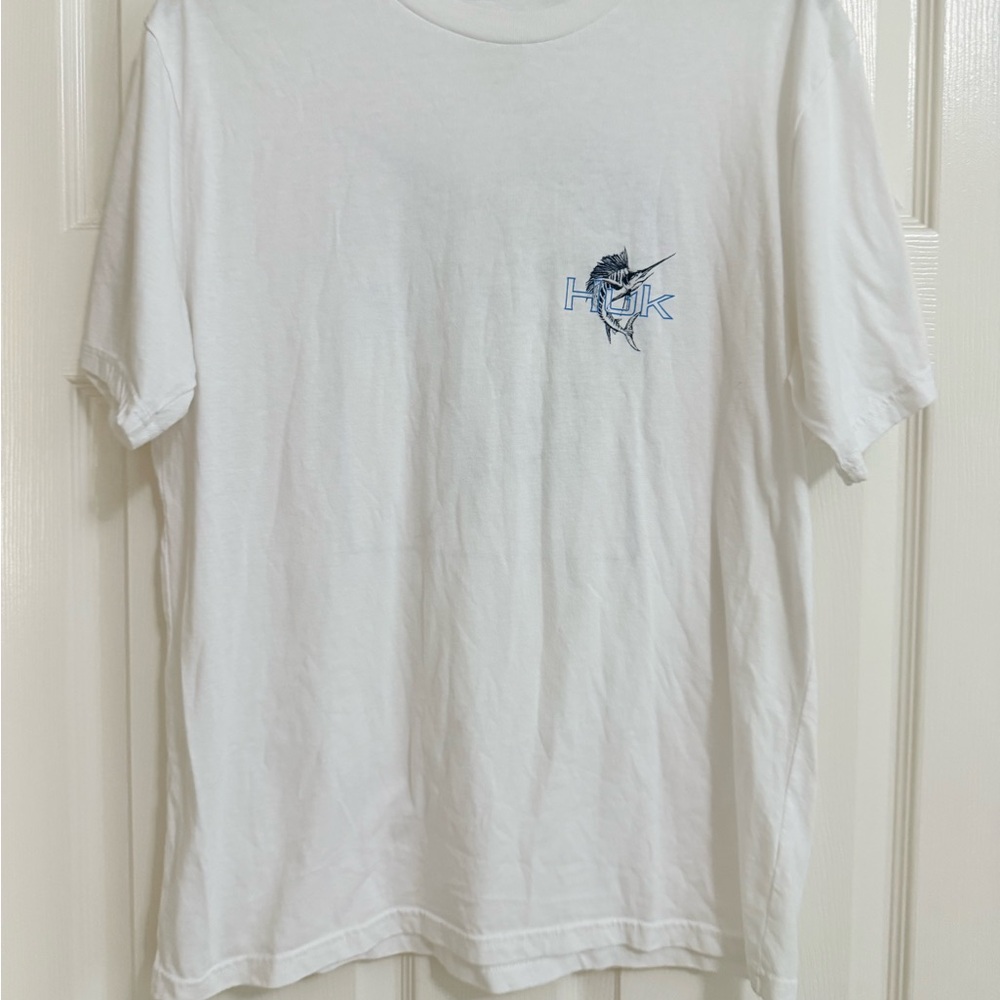 Huk Men's White Tee with Blue Logo